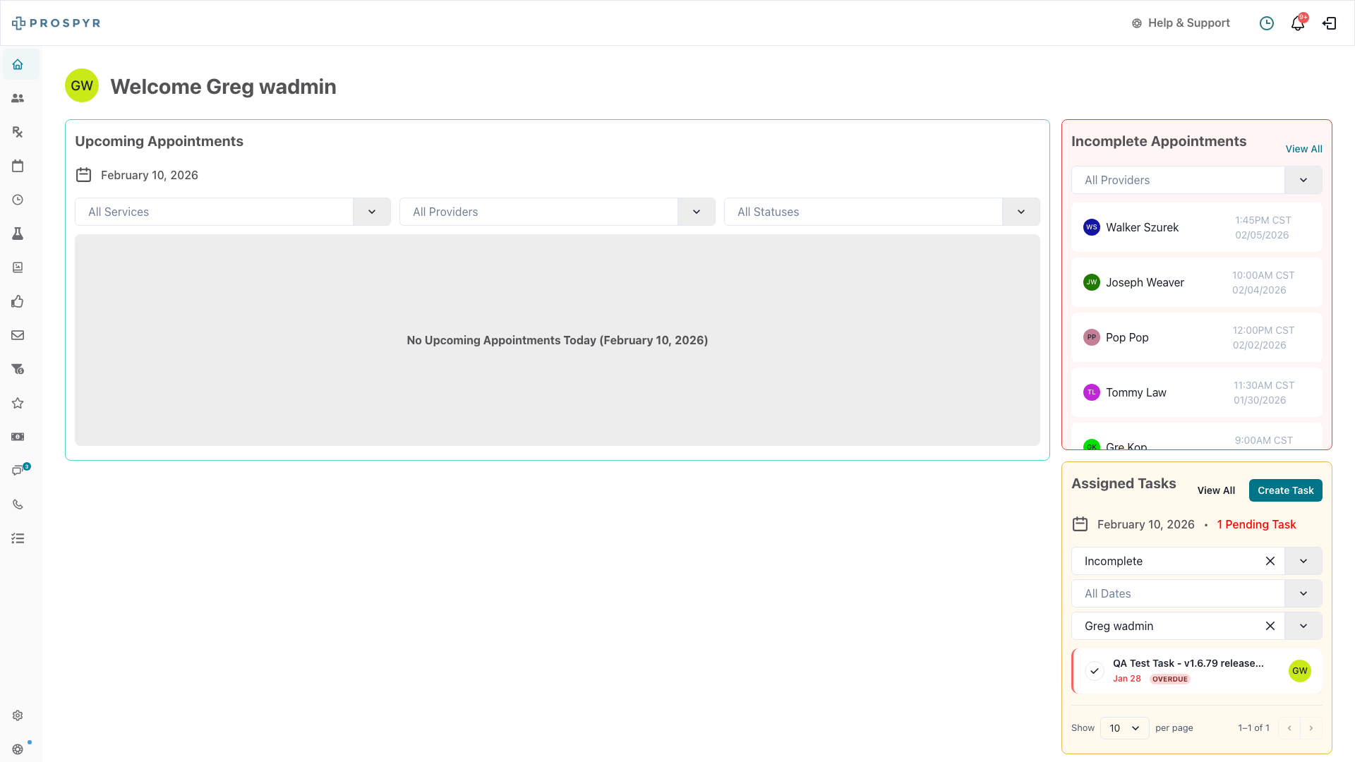 Homepage Tasks Section