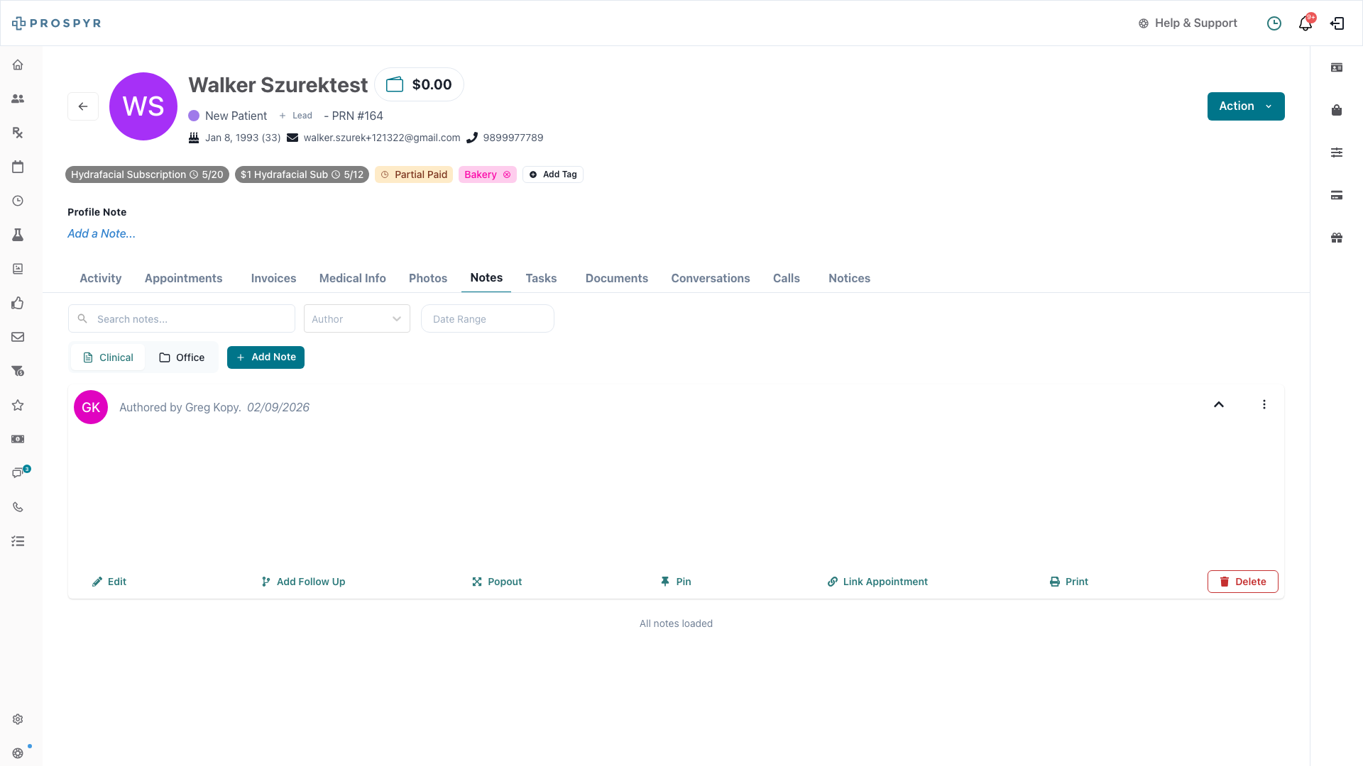 Notes Tab with Clinical/Office separation