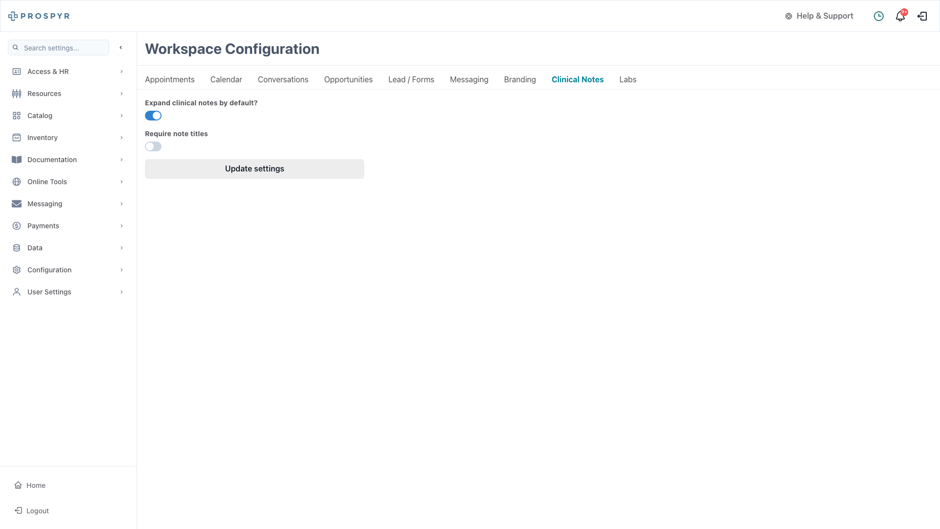 Require Note Titles Setting